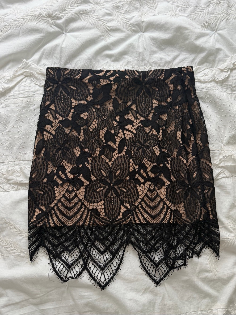 EXPRESS Black Lace Floral Pencil Skirt with Nude Lining